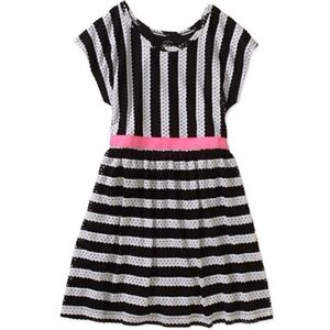 Faded Glory Laser Cut Stripe Dress XL 14/16, Black, White & Pink